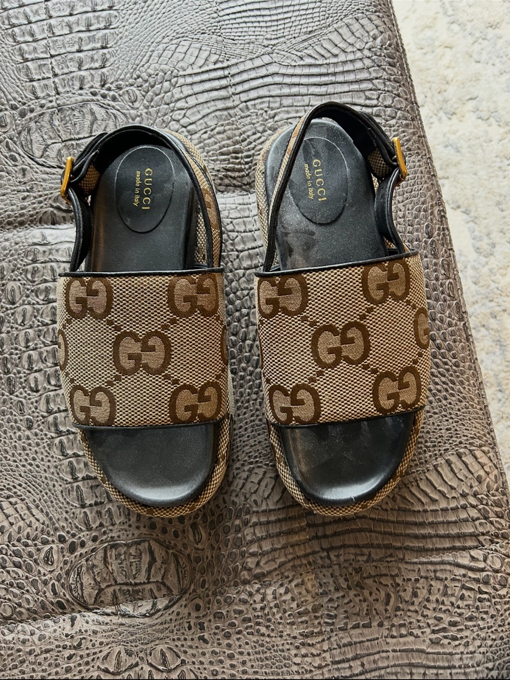 Gucci GG Canvas Slide Sandals with Ankle Strap - Picture 6 of 9